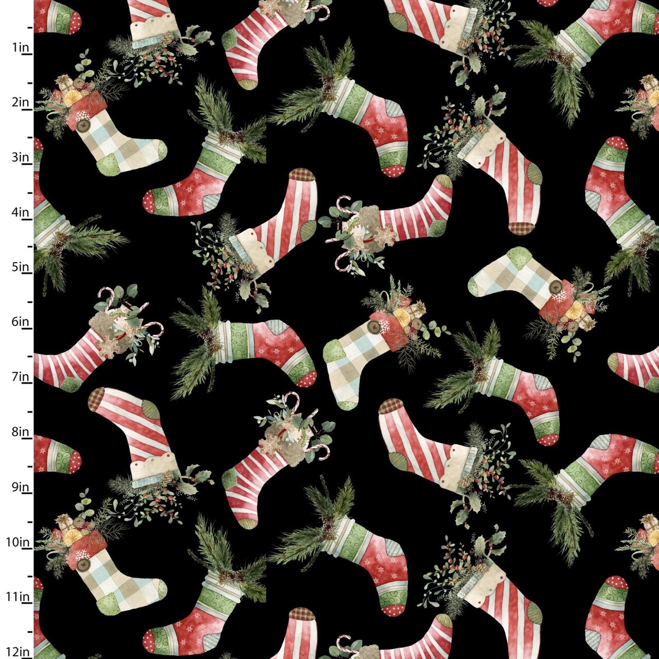 Fabric 3 Wishes Black Cozy Stockings Whimsy Winter Woodland by the Quarter Yard 23777-BLK